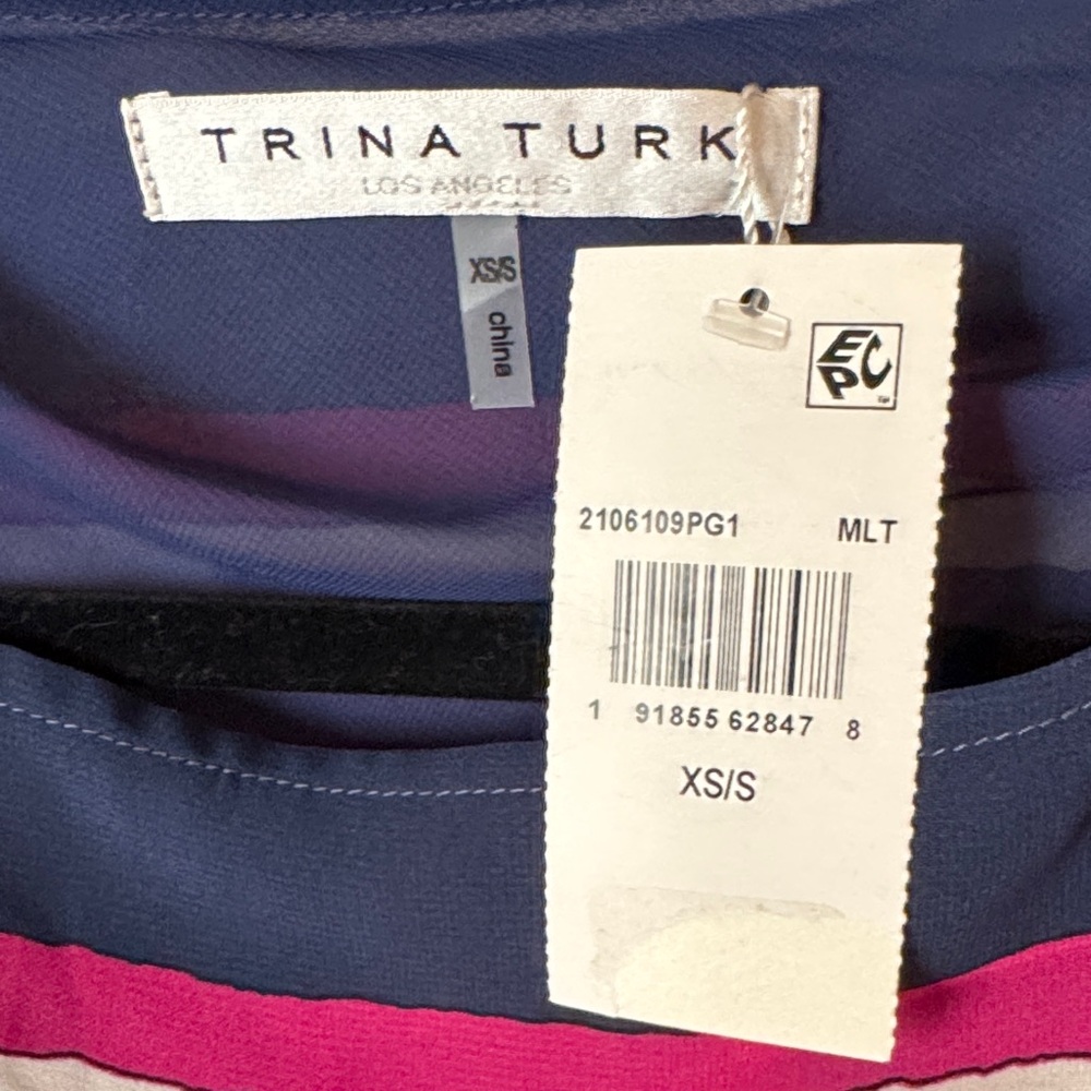 Trina Turk Women's Navy and Pink Striped Dolman sleeve top - Picture 2 of 4